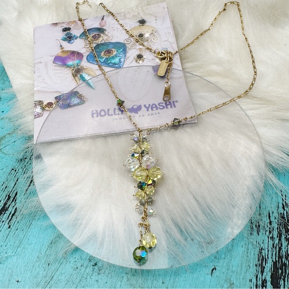 Holly Yashi Cascading Gold Crystal Gemstone Y Drop Pendant Gold Plate Necklace - Picture 1 of 5